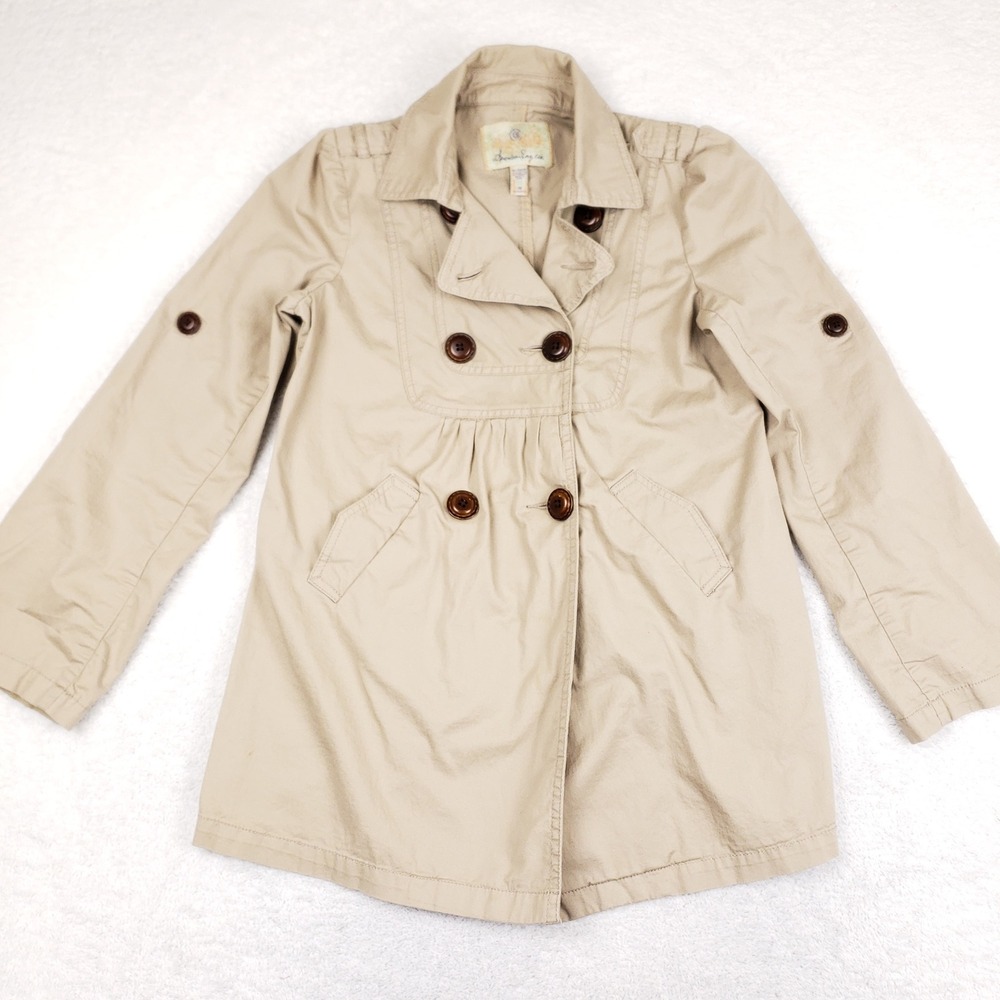 American Rag Cie Tan Khaki Double Breasted Trench Coat Empire Waist Medium
